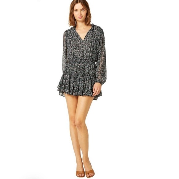 NWT MISA Los Angeles LORENA DRESS  Sapphire Ditzy Black & Green Floral‎ Size S - Picture 2 of 16